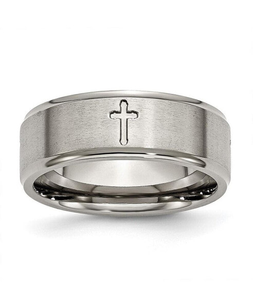 Titanium Brushed Center 8 mm Cross Ridged Edge Wedding Band Ring