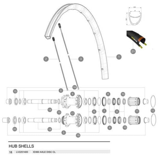 Центральный замок набора запасных частей для велосипеда Mavic MAVIC ID360 Disc CL 360 аксиль.