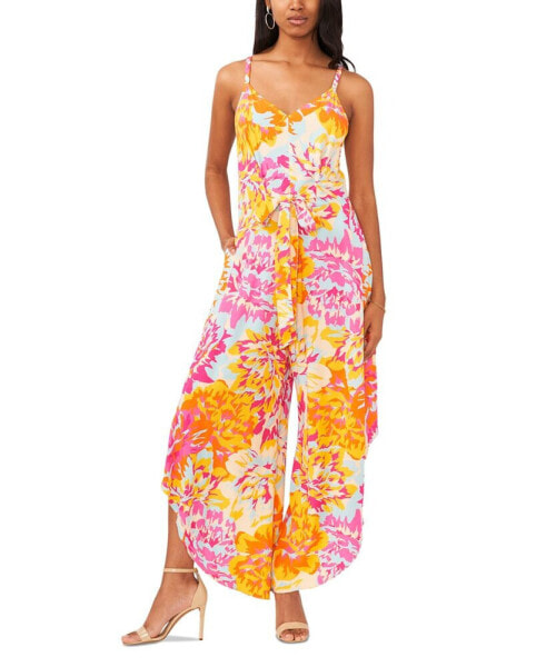 Petite Printed Genie-Leg Sweetheart-Neck Jumpsuit