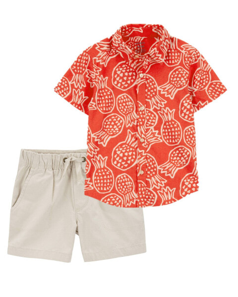 Toddler 2-Piece Pineapple Button-Down Shirt & Pull-On Shorts Set 5T