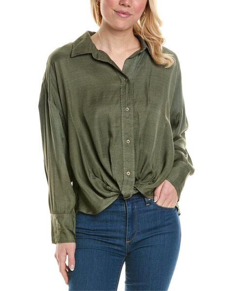 Stateside Satin Front Twist Top Women's Green Xs