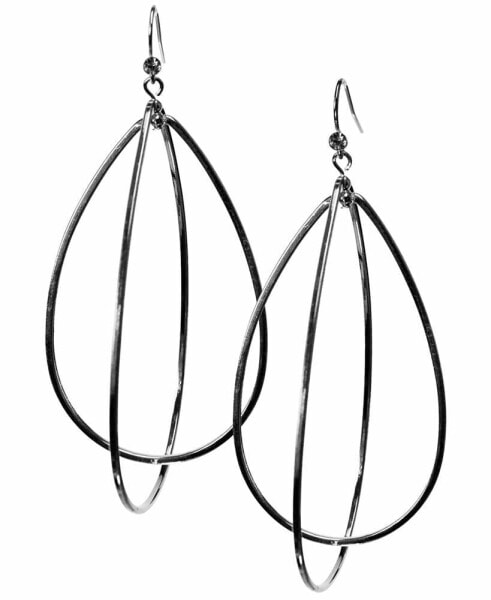 3" Silver-Tone Teardrop Hoop Earrings