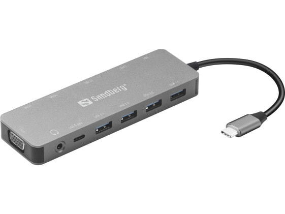 SANDBERG USB-C 13-in-1 Travel Dock - Docking - USB Type-C - 100 W - 10,100,1000 Mbit/s - Aluminium - MMC - MicroSD (TransFlash) - MicroSDHC - MicroSDXC