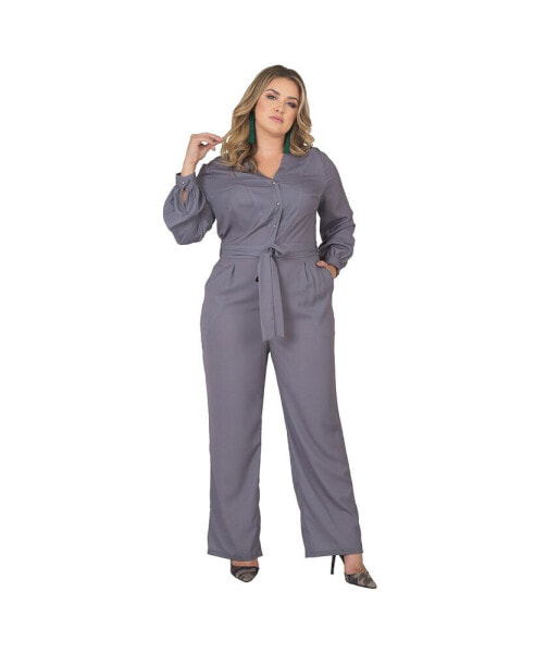 Plus Size Long Sleeve Cropped Jumpsuit