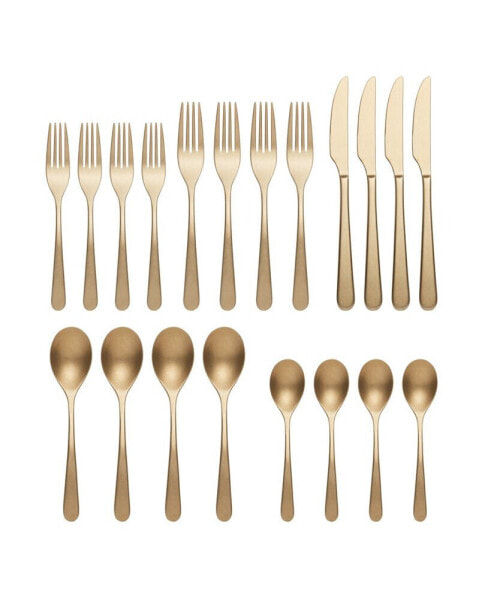 Kenbrook Champagne Tumbled 20 Piece Everyday Flatware Set, Service For 4