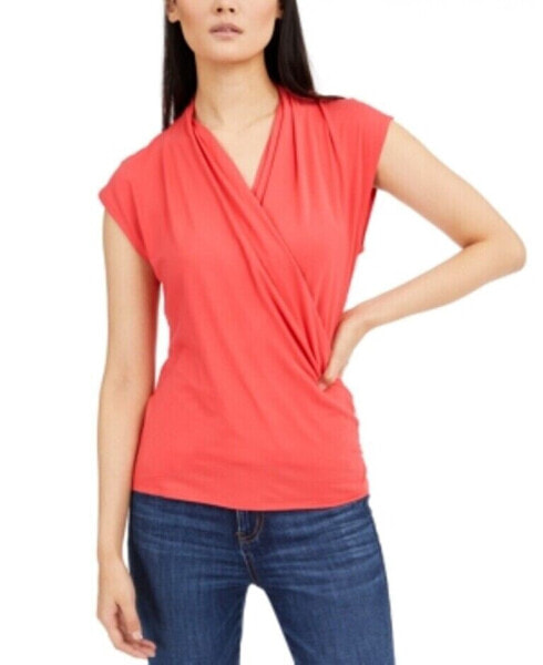 Inc Cap Sleeve Surplice Top Grapefruit M