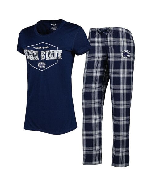 Women's Navy, Gray Penn State Nittany Lions Badge T-shirt and Flannel Pants Sleep Set