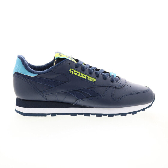 Reebok Classic Leather Mens Blue Leather Lace Up Lifestyle Sneakers Shoes