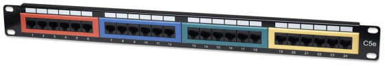 Intellinet Patch Panel - Cat5e - UTP - 24-Port - 1U - Colour-Coded - IEEE 802.3 - IEEE 802.3ab - IEEE 802.3u - Fast Ethernet - Gigabit Ethernet - RJ-45 - Gold - Cat5e - U/UTP (UTP)