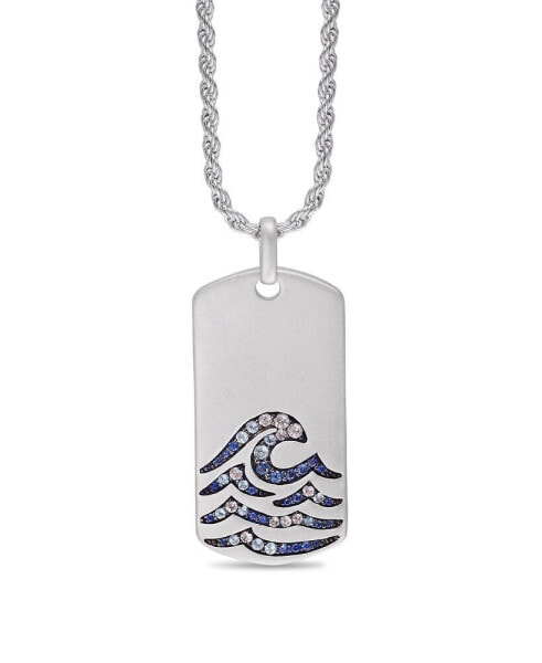 Sterling Silver Breaking Waves Design Blue Saphhire, White Topaz Gemstone Tag Chain