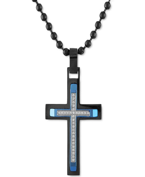 Men's Diamond Cross Multi-Tone 22" Pendant Necklace (1/6 ct. t.w.) in Stainless Steel & Blue & Black Ion-Plate