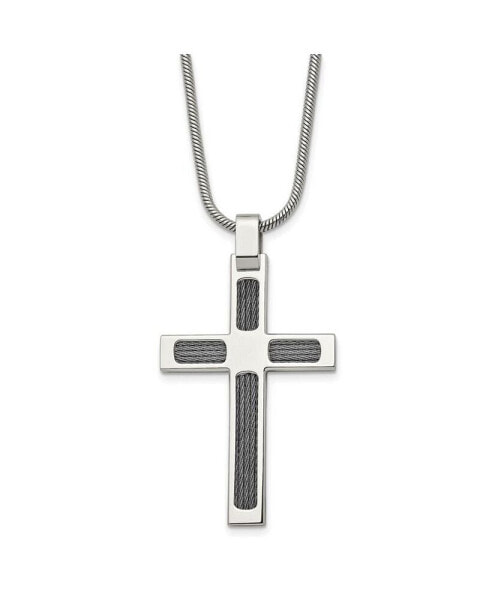 Chisel brushed and Cable Cross Pendant Snake Chain Necklace