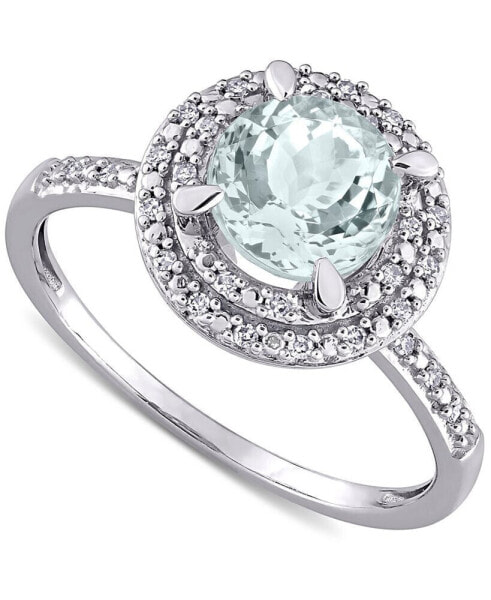 Aquamarine (1-1/7 ct. t.w.) & Diamond (1/10 ct. t.w.) Halo Ring in 10k White Gold