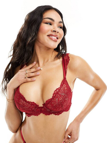 ASOS DESIGN Sienna lace balcony bra with frill in red