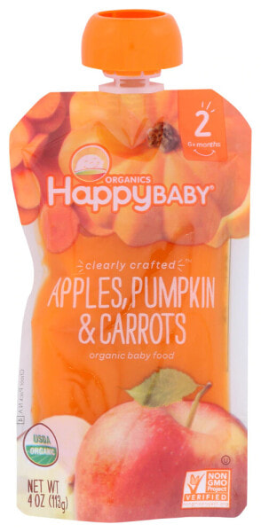 Детское пюре Happy Baby этап 2, яблоки, тыква и морковь, от 6 месяцев