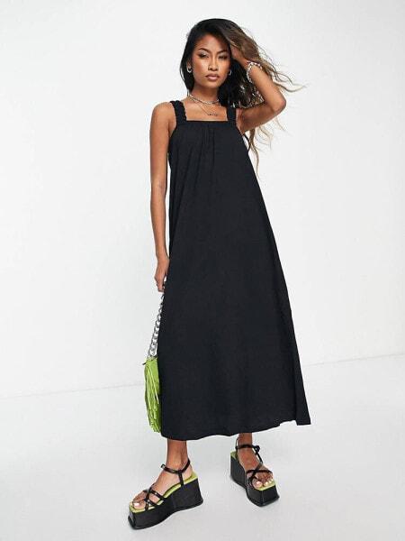 Повседневное платье Only – Maxi-Hängerkleid в черном цвете с квадратным вырезом
