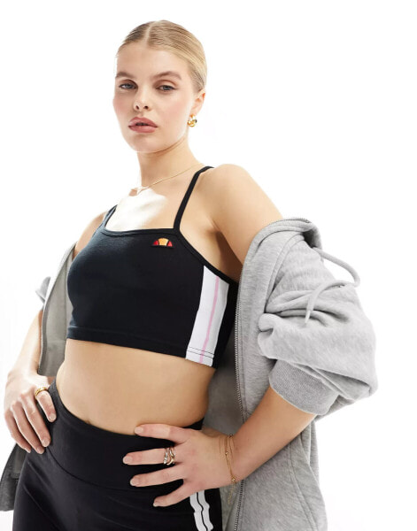 ellesse Playsol one shoulder crop top in black