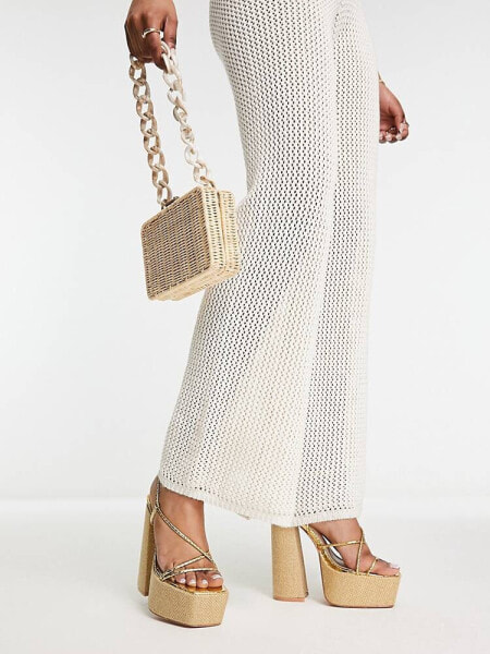 Public Desire Blissful raffia strappy platforms in gold