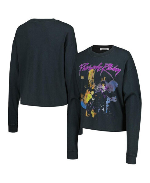 Women's Black Prince Purple Rain Cropped Long Sleeve T-Shirt