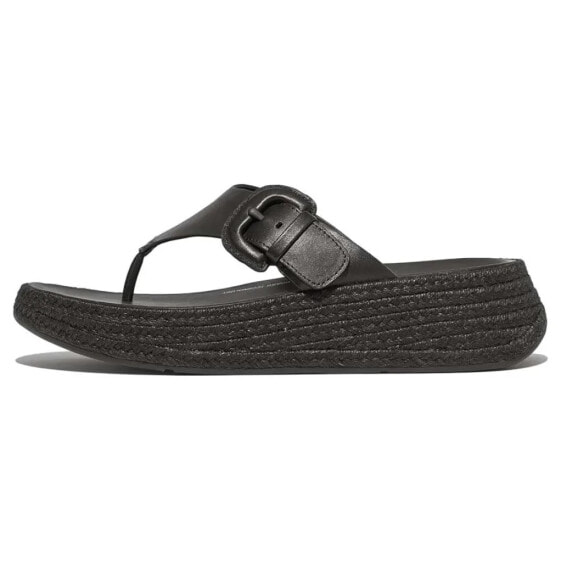 FITFLOP F-Mode Espadrille Adjustable Leather Flatform Toe-Thongs Slides