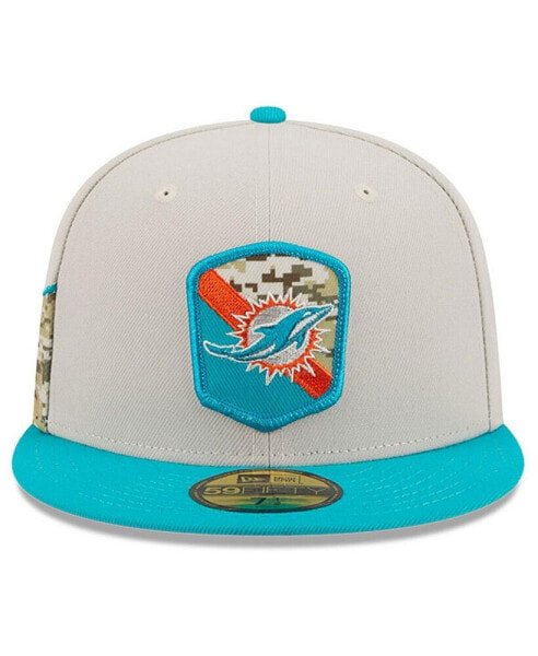 Men's Stone, Aqua Miami Dolphins 2023 Salute To Service 59FIFTY Fitted Hat