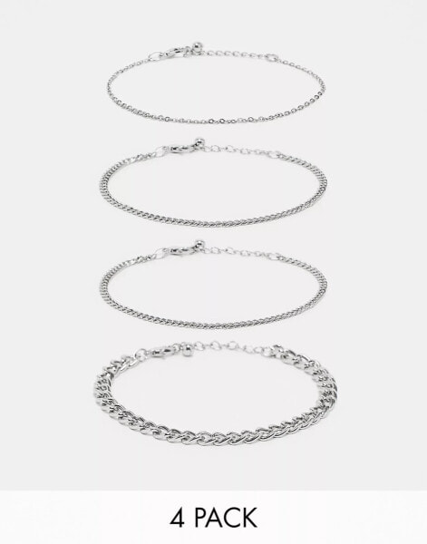 ASOS DESIGN 4 pack chain bracelet set in silver tone