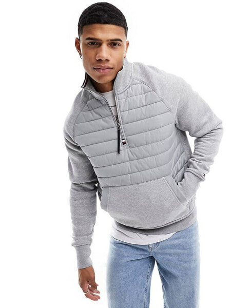 Tommy Hilfiger mix media half zip sweatshirt in light grey heather