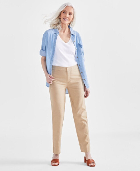 Women's Mid-Rise Linen Blend Ankle-Length Pants, Created for Macy's