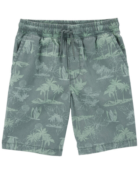 Kid Beach Print Drawstring Canvas Shorts 14