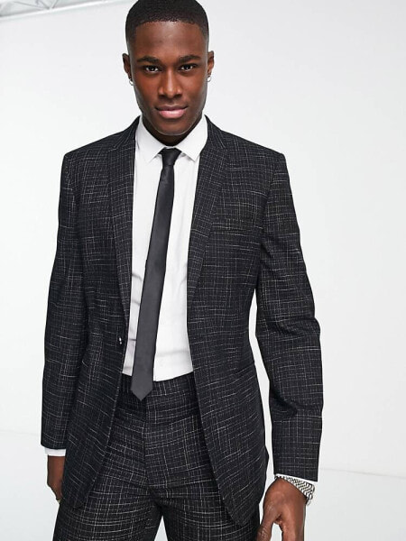 ASOS DESIGN skinny suit jacket in crosshatch in black