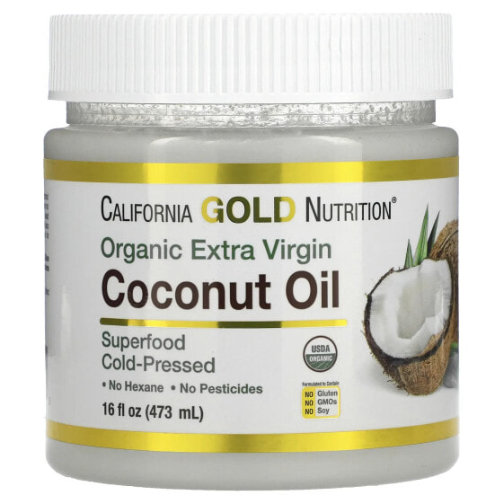 Растительное масло холодного отжима California Gold Nutrition Virgin Coconut Oil, 16 ж. унц. (473 мл)