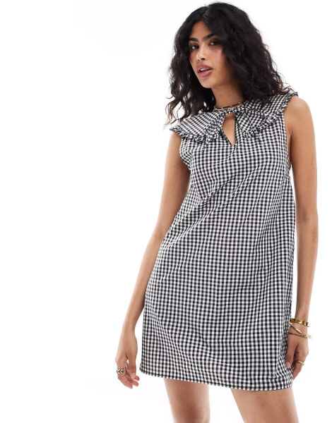 ASOS DESIGN pie crust collar mini dress in mono gingham