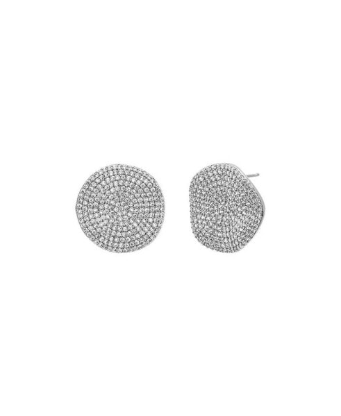 Pave Indented Circle on the Ear Stud Earring