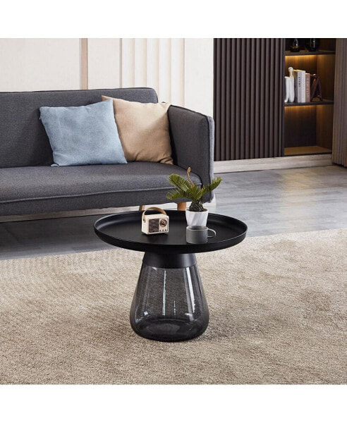 Smoke Glass Base With Black Painting Top Coffee Table, Living Room Center Table