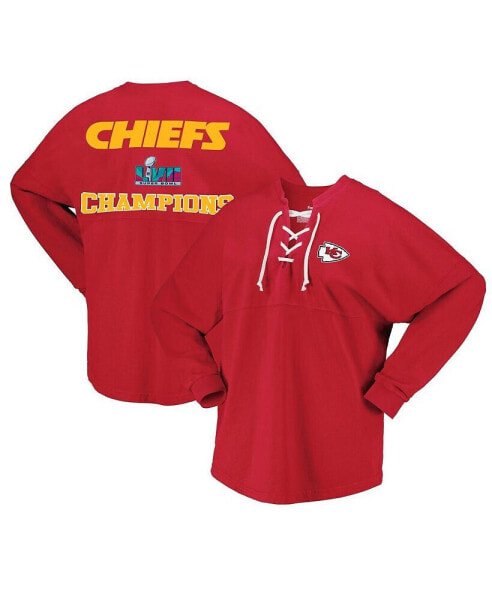 Women's Red Kansas City Chiefs Super Bowl LVII Champions Lace-Up Long Sleeve T-shirt