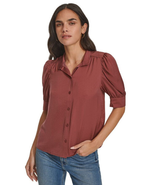 Petite Puff-Sleeve Button-Front Shirt