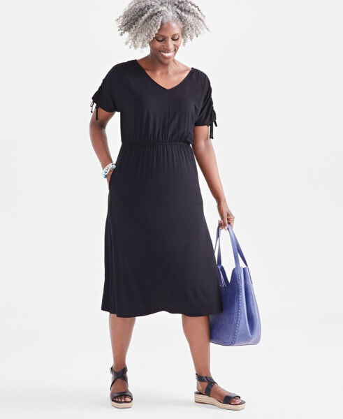 Women's V-Neck Ruched-Sleeve Dress, Created for Macy's