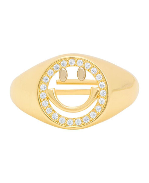 Gold Plated Cubic Zirconia Smiley Face Ring