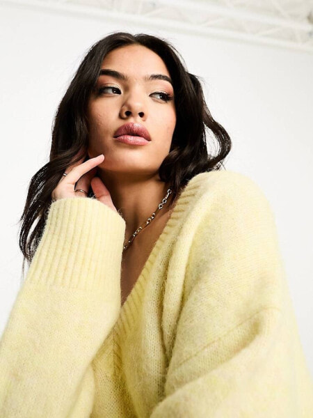 ASOS DESIGN chunky v neck jumper in alpaca wool blend in butter yellow