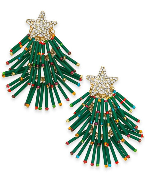 Gold-Tone Pavé & Multicolor Bead Holiday Tree Drop Earrings, Created for Macy's