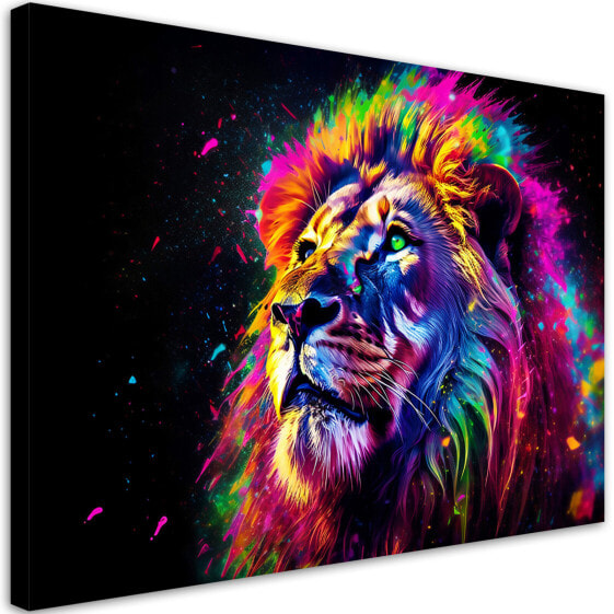 Canvas Leinwandbild Neon Löwe Farbig