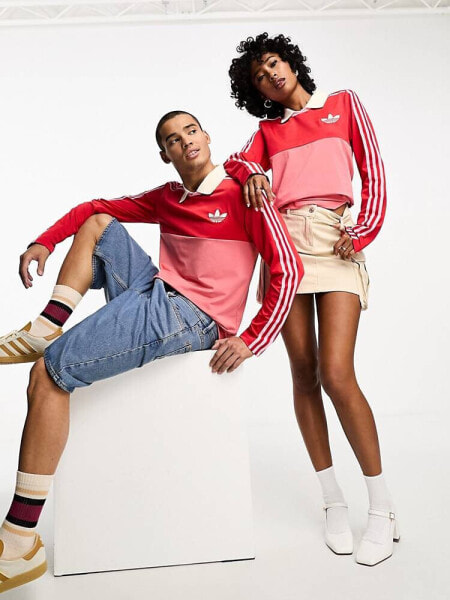 adidas Originals unisex adicolor 70's long sleeve polo top in red футболки  и топы Цвет: Красный; Размер: 2XL купить недорого от 7208 руб. в  интернет-магазине детских товаров