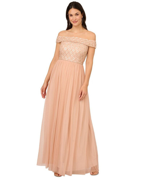 Women's Beaded Off-The-Shoulder Gown