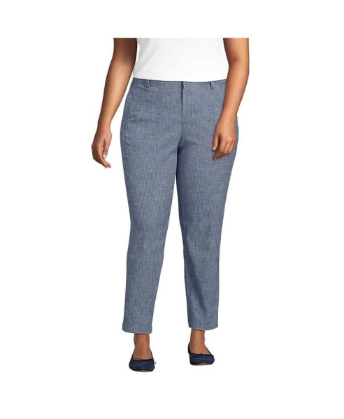 Plus Size Mid Rise Classic Straight Leg Chambray Ankle Pants