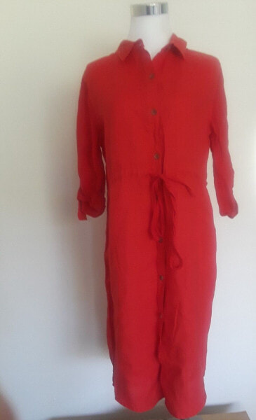 People Like Frank Women's Tab Sleeve Linen Point Collar Shirt Dress Red Size 6