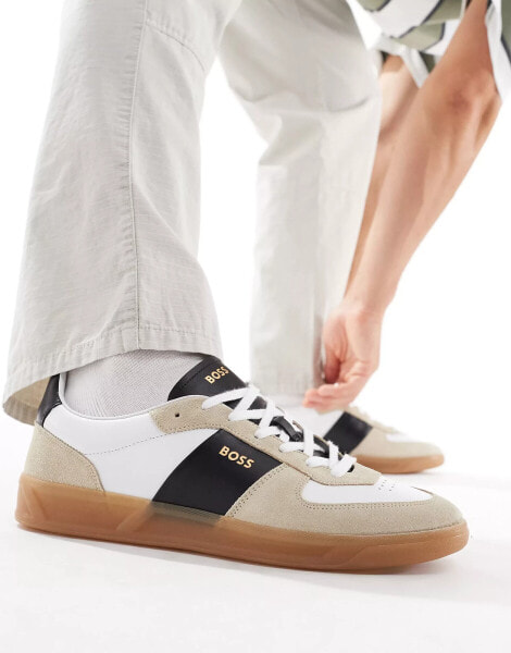 BOSS brandon trainers in white and beige