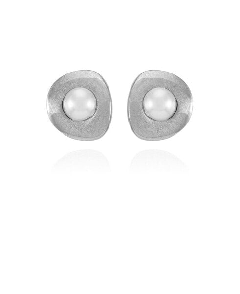 Silver-Tone Imitation Pearls Clip On Button Earrings