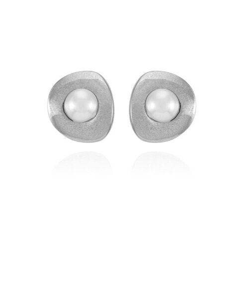 Silver-Tone Imitation Pearls Clip On Button Earrings