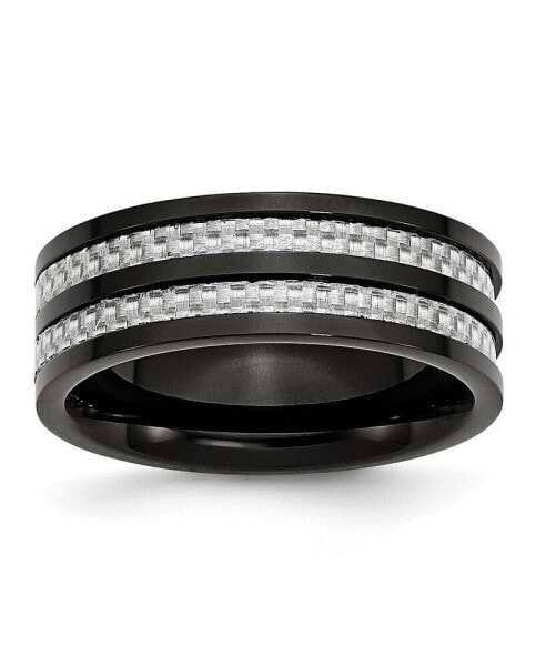 Titanium Polished Black Grey Carbon Fiber Inlay Band Ring