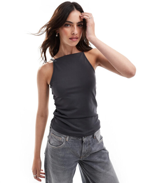 Vero Moda high neck jersey tank top in asphalt grey